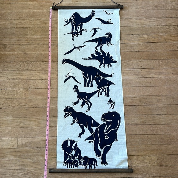 New Japanese Tenugui artisan dinosaur print cotton wood scroll wall hanging art - Picture 6 of 9